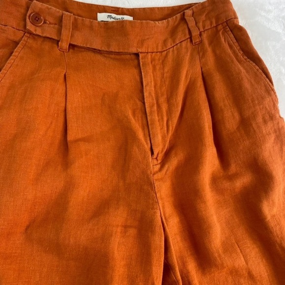 Madewell The Harlow Wide-Leg Pant Sz 4 Orange 100% Linen Coastal - Picture 4 of 11